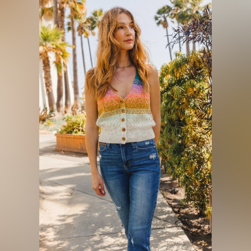 NWT Mystree Multicolor Knit Button-Up Tank Top